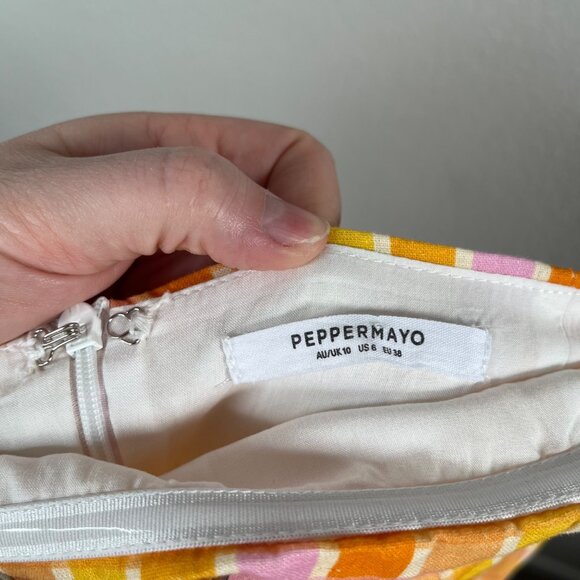 Peppermayo Girls Lunch Tube Mini Dress Splice Check Pattern Linen Blend US 6 - Picture 9 of 12